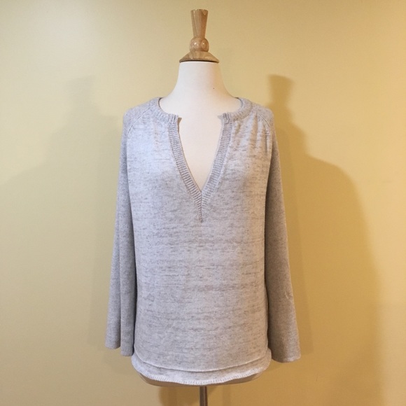Split V Neck Bell Sleeve Super Soft Sweater Top - Picture 6 of 8